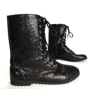 Balera Black Glitter Combat Boots Size 9